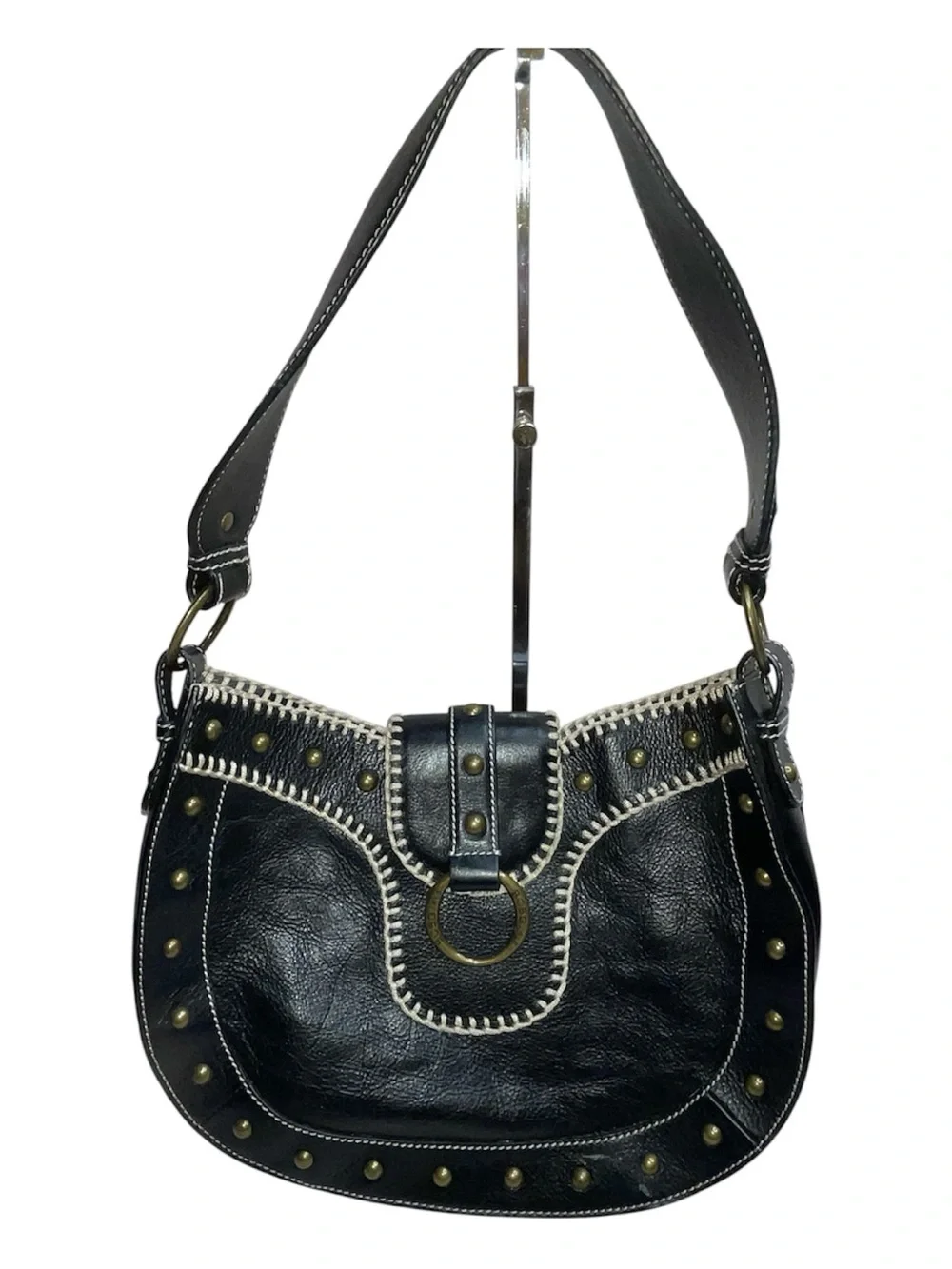 BCBGirls Black Studded Leather Shoulder Bag - Picture 1 of 10